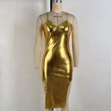 Toloer Women's Wear 2024 Autumn Hot Gold Wipe Breast Sexy Collect Purse Hip Irregular Sling Dress Female-Outfit