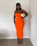 Sexy Solid Color Tube Top Bodycon Dress Women Clothing Summer 2021 Party Clubwear Maxi Dresses