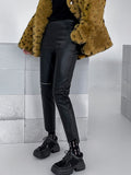 High Elastic Waist Black Pu Leather Long Zipper Pants New Loose Fit Trousers Women Fashion Tide Spring Autumn 2023