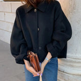 2022 Autumn Winter Women Elegant Solid Color Wool Coats Chic Turn Down Collar Long Sleeve Coat Female Chic