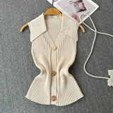 Fragrant Knitted Vest Women's Summer Thin Design Sense Niche POLO Collar Thin Short Chic Hanging Neck