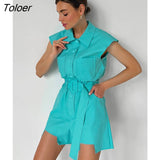 Office Jumpsuits Sleeveless 100% Cotton Summer Street Overalls For Women Lapel Sashes Button Fashion Casual Rompers