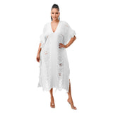 Toloer New Women's Handmade Knitted Hand-Through Tassel Dress-Outfit
