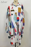 Print Colorblock Shirt For Women Lapel Collar Lantern Sleeve Button Through Blouse Female Korean Fashion Clothing