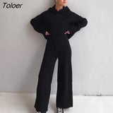 2023 Autumn Winter Women's tracksuit Solid Color Hooded Long Sleeve Sweater Elastic Trousers Suits Knitted Two Piece