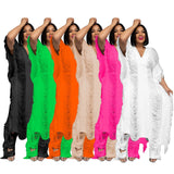 Toloer New Women's Pure Color Handmade Knit Hollow Tassel Suit-Outfit