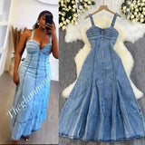 New Denim Dress Suspension Back High-Waisted Zipper Repair Large-Swearing Denim