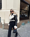 Double Sided Short Jacket Women Lapel Lambswool Coat Autumn Winter Vintage Female Fleece Warm Thick Chic