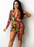 Party Print Retro Sexy V-Neck Mini Bodycon