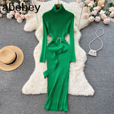 Winter Turtleneck Sexy Women Dress Autumn Long Sleeve Skinny Maxi Boydcon Casual Sweater Plush Knee-Length Party