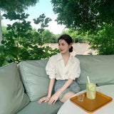 V-Neck Short-Sleeved Shirt Women Thin Summer Professional Sister Shirt Small French Temperament