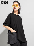 Women Black Big Pocket Casual Big Size T-shirt New Round Neck Half Sleeve Fashion Tide Spring Summer 2023