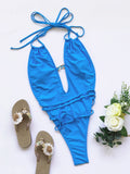 Solid Color One-piece Hot Sexy Backless High Cut Halter Bikini