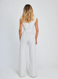 One Piece Women 2023 Summer Rompers Square Neck Plain Sleeveless Daily Casual Wide Leg Long Overalls Office