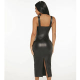 Toloer Summer Fashion Sling Long PU Dress Women's Dress-Outfit