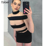 Sexy Hollow Out Bandage Women Dress Black Sleeveless High Waist Zipper Dress Female Spring Skinny Elegant Party