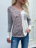 Autumer Summer Knitted Women's Pullover V-neck Leopard Print Splicing Oversized Long Sleeve Female Striped Sweater