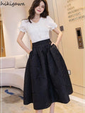 Skirt for Women 2023 Faldas Mujer De Moda High Waist Slim Floral Vintage Black Skirts A-line Temperament Office Lady