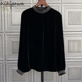 Blusas Mujer De Moda Temperament Blouses for Women Loose Fashion Velvet Black Tops Korean Vintage Offlce Lady Blouse