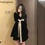 Vestidos De Mujer Vintage Dresses for Women Bandage Tunic Black Robe Vestido Feminino Korean Fashion A-line Velvet