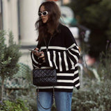 Ribbed Stripes Half-Zip Sweater Women Autumn Winter Clothing 2022 Oversized Pullovers Jumpers Femme Fashion Streetwear