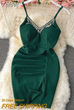 Rhinestone Tassels Mini Party Dress Women Summer new Spaghetti Strap V-neck Sleeveless Backless Slim Fit Night Club