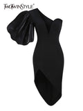 TWOTWINSTYLE Sexy Party Asymmetrical Dress For Women Deep V Neck High Waist Slim Summer Fashion Dresses Female 2022 Clothing