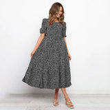 Dress Fashion Loose Casual Black Plaid Puff Sleeve Ruffle Ruched One-piece Long Dresses New Arrival Spring Summer