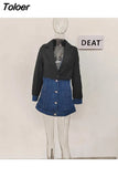 Fashion Women's Blazer Slim Notched Collar Single Breasted Fake Two Piece Denim Patchwork Jackets Summer 2023 New