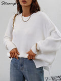 Oversized Sweaters For Women 2022 Autumn Loose O Neck Knit Sweater With Split Pull Knitted Pullover Women Oversize