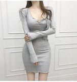 Spring Dress Womens Black White Long Sleeve Mini Dresses Women Autumn Skinny Slim Elastic Bodycon Sexy Evening Party