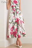 Colorblock Sleeveless Floral Dresses For Women Round Neck High Waist Mid Dress Female Fashion Elegant Summer 2023