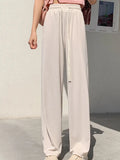 Quality 2022 Ice Silk Women's Pants High Waist Full-lenth Loose White Black Pants Casual Long Wide-leg Pants Women