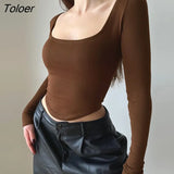 Collar Women's T-Shirt Long Sleeve Y2K Slim Tight Tee Casual Slim Cropped Sexy Basic Tees Top New Fashion Ladies