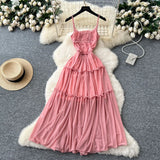 Tea Break Retro Sling Dress Women's Holiday Wind To Show Thin Folds Design Long