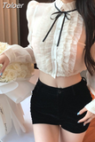 Blusas Mujer De Moda Fashion Blouse for Women Temperament Ladies Crop Tops Puff Sleeve Ruffles Tunic Korean Shirts