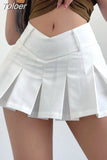 Pleated Mini Skirt Women V-shaped Low Rise Summer 2023 Sexy Vintage Y2k Solid A-line Miniskirt Korean Acubi