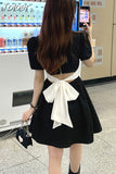 Woman Dress 2023 Vestidos De Mujer Square Collar Puff Sleeve Summer Robe Femme Chic Hollow Out Bandage Bow Sexy