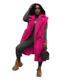 Toloer New Women's Casual Pure Color Plush Sleeveless Long Cardigan Jacket-Outfit