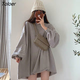 Pullover Women 2022 Spring Autumn Thin Pullover Loose Lazy Korean The Bottoms Missing Mid-length Crewneck