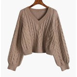 Sweaters Women Lovely Pullover Fashion Popular Clothes Twist Vintage V-Neck Solid All-Match Fall Daily College Cropped