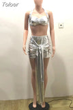 Gold Rose Red 2 Piece Matching Sets Women Suit Halter Neck Backless Bra Tops and Tied Front Ruched Skinny Mini