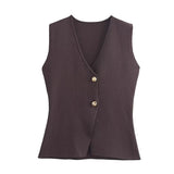 New Gold Button Knitted Vest Small Folding Splicing Skirt