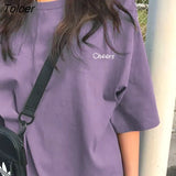 Women Short Sleeve T-shirts Loose Casual Letter Embroidery O-neck Korean Style Fashion All-match Student Streetwear Ulzzang