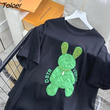 Crystal Cartoon Embroidery Knit Rabbit T Shirts Streetwear Korean Fashion Sweet Girls 2022 Summer Large 2XL Casual