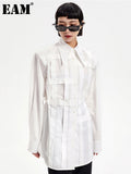 Women White Spliced Big Size Irregular Blouse New Lapel Long Sleeve Loose Fit Shirt Fashion Spring Autumn 2023