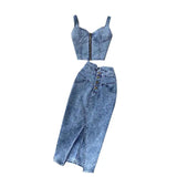 Kong Style In Women's Clothing Set 2025 New Female Sense Short Sling Vest High-Waisted Denim Skirt