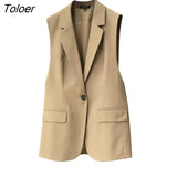 Long Vests Women Sleeveless Simple Back-Slit Designed New Spring Office Ladies Mature Temperament Overcoats Chic