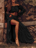 Ruffled Beach Short Tops and Pleated Maxi Skirt Sets Holiday Elegant Lady 2022 Fashion Casual Sets Two-piece Dress