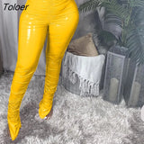 Thick Fleece Warm PU Leather Pants Pleated Ruched Pleated stacked pants Flare Split Club Trousers Legging Partywear
